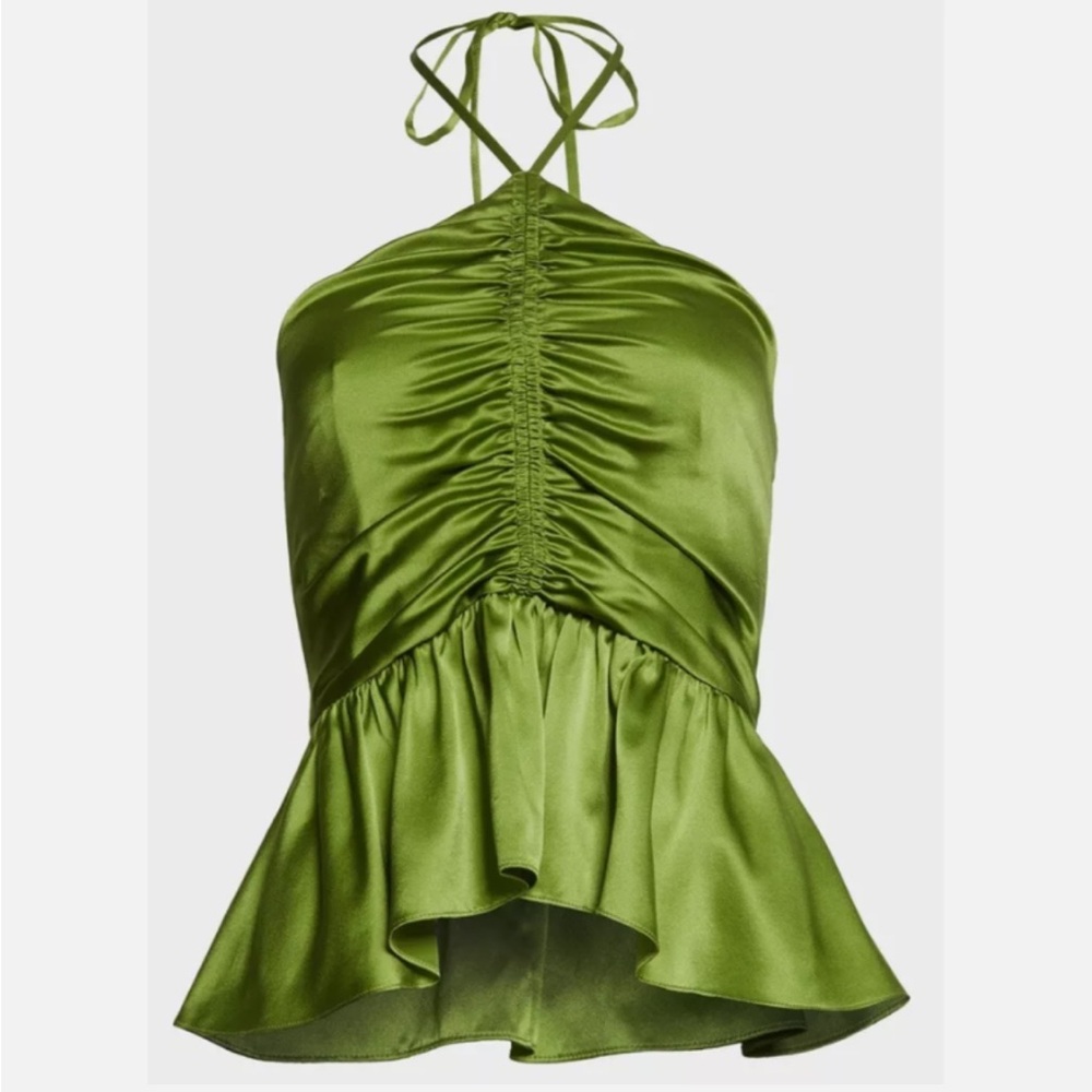 Cinq à Sept Olive Green Colby Ruched Halter Peplum Top